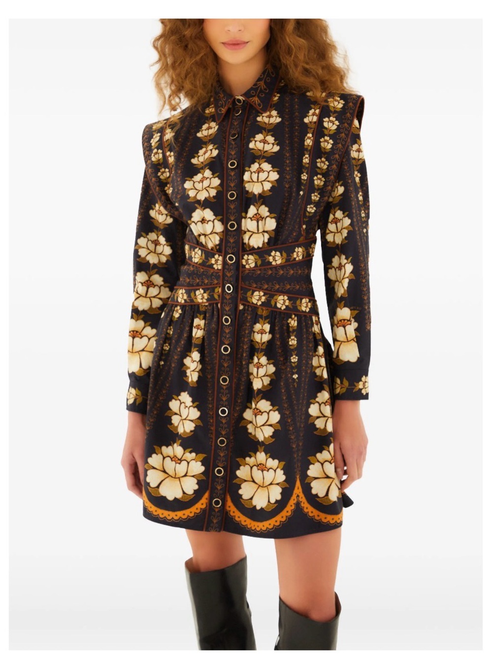 Farm Rio Black Embroidered Flowers Topstitching Long Sleeve size M - Picture 6 of 10